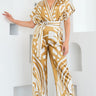 Abstract Glamour Satin Jumpsuit Camel - Palazzo Couture Online