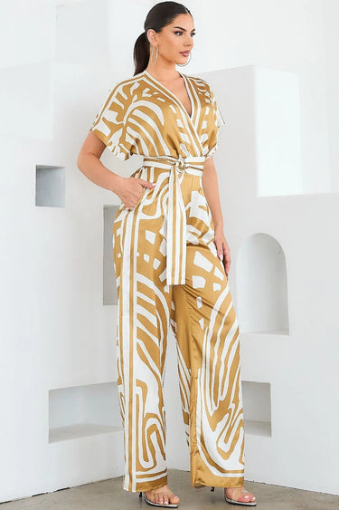 Abstract Glamour Satin Jumpsuit Camel - elegant jumpsuit for parties and events