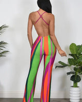 Abstract Stripe Print Jumpsuit - elegant jumpsuit for parties and events