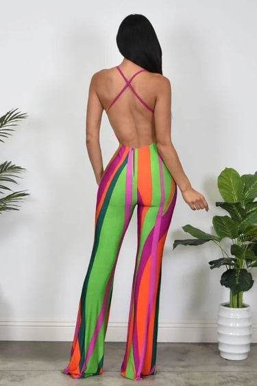 Abstract Stripe Print Jumpsuit - elegant jumpsuit for parties and events