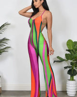 Abstract Stripe Print Jumpsuit - women's one-piece outfit for going out