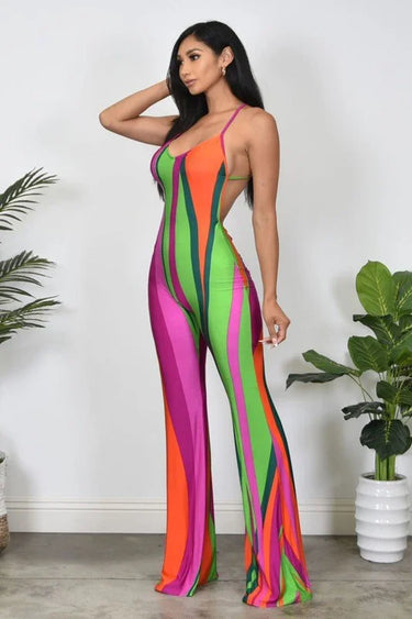 Abstract Stripe Print Jumpsuit - women's one-piece outfit for going out