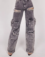 Acid Black Denim: Casual Glam Jeans front view showing pants fit and silhouette