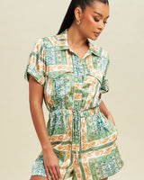 Adele Paisley Border Romper - Green Multi - Palazzo Couture Online