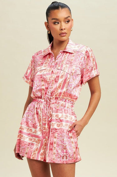 Adele Paisley Border Romper - Pink Multi - Palazzo Couture Online