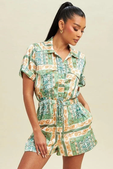 Adele Paisley Romper – Green Multi for women - romper by Palazzo Couture