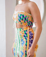 Women's Green skirt set midi style back view