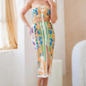 Adjustable Ruching Green Ruched Skirt Set with Midi Length front view showing complete two piece skirt set