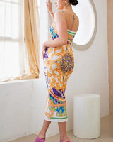 Adjustable Ruching Green Ruched Skirt Set with Midi Length side view showing skirt silhouette and fit