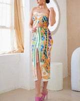Elegant Green midi two piece skirt set styled for going out
