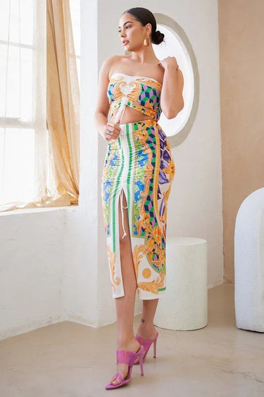 Elegant Green midi two piece skirt set styled for going out
