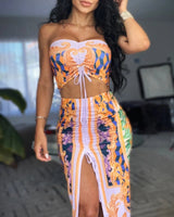 Adjustable Ruching Midi Skirt Set (Purple) - Palazzo Couture Online