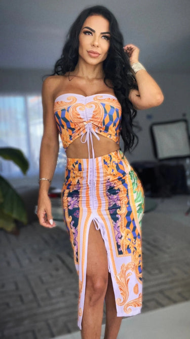 Adjustable Ruching Midi Skirt Set (Purple) - Palazzo Couture Online