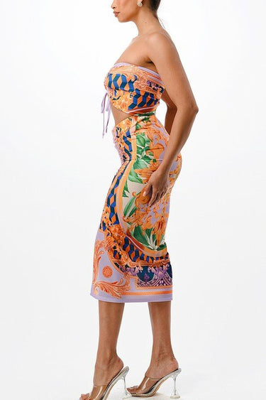 Adjustable Ruching Midi Skirt Set (Purple) - Palazzo Couture Online