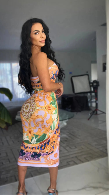 Women's Purple skirt set midi style back view