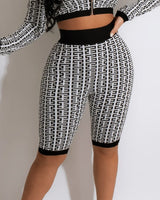 Adore Me Short Set – Chic Printed Two-Piece Outfit close up of print top design and fabric detail