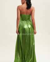 Ainsley Metallic Maxi Dress (Olive) close up detail of metallic design and fabric