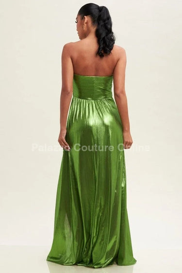 Ainsley Metallic Maxi Dress (Olive) close up detail of metallic design and fabric