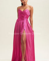 Ainsley Metallic Pleated Maxi Dress (Magenta) - Palazzo Couture Online