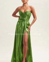 Ainsley Metallic Pleated Maxi Dress (Olive) - Palazzo Couture Online