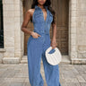 All About Denim Halter Jumpsuit - Medium Wash for women - stylish jumpsuit by Palazzo Couture
