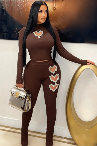 All My Love Leggings Set (Brown) front view showing complete two piece pant set