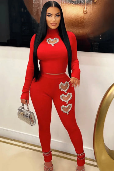 All My Love Leggings Set (Red) front view showing complete two piece pant set