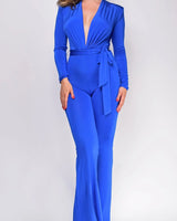 All Yours Blue Jumpsuit with Stretch & Flared Leg - women's one-piece outfit for going out