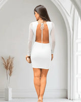 Allure Draped Mini Dress - White close up detail of draped design