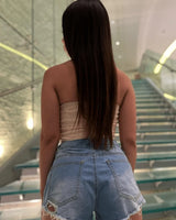 Alondra Nude Corset Top with Boning and Double-Layer Mesh - stylish going out top