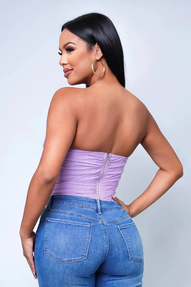 Alondra Purple Corset Top with Mesh Double Layer - women's sleeveless top
