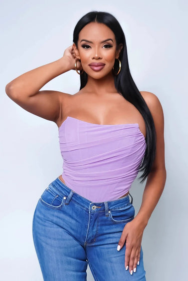 Alondra Purple Corset Top with Mesh Double Layer for women - top by Palazzo Couture