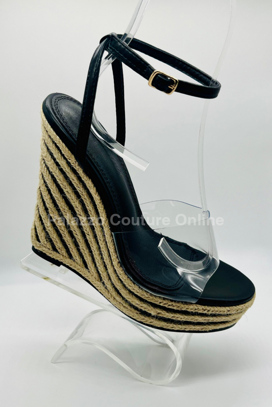 Amalia Braided Espadrille Wedges (Black) Black Clear / 5.5 Shoes