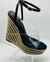 Amalia braided espadrille wedges (Black) for women - stylish shoes by Palazzo Couture