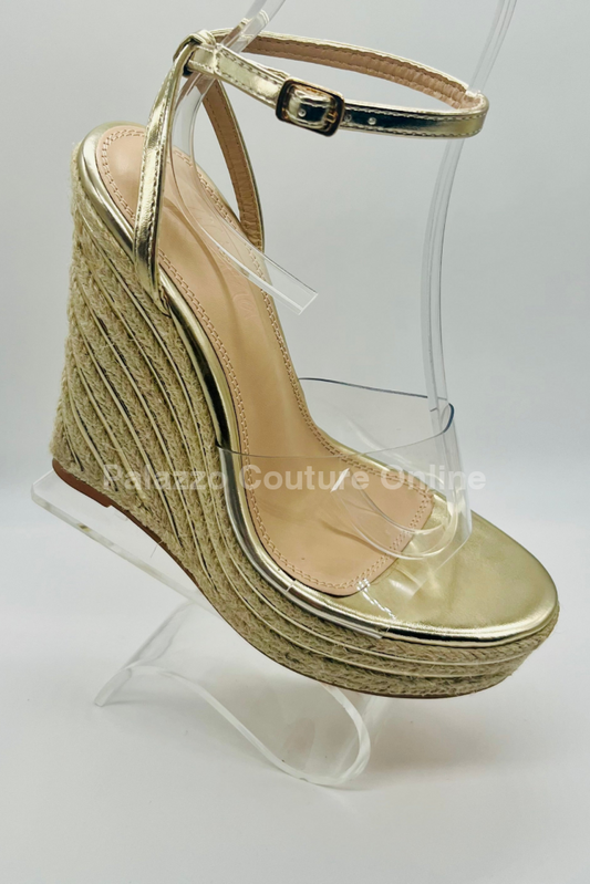 Amalia Braided Espadrille Wedges (Gold) Gold Clear / 5.5 Shoes