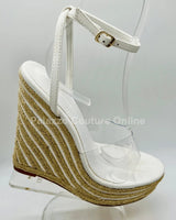 Amalia braided espadrille wedges (White) for women - stylish shoes by Palazzo Couture