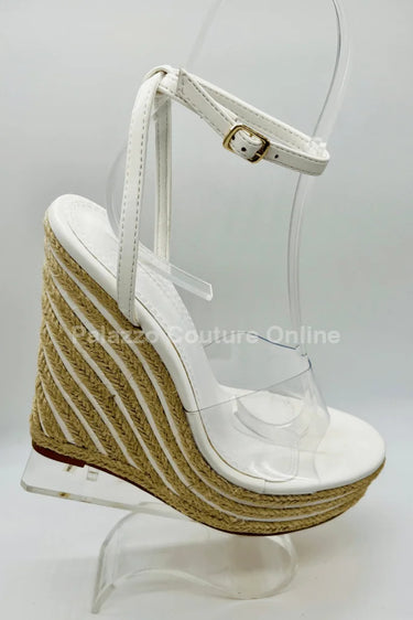 Amalia braided espadrille wedges (White) for women - stylish shoes by Palazzo Couture