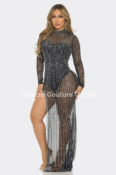 Women's Black maxi dress elegant style back view