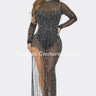 Amanda Rhinestone Maxi Dress (Black) front view showing full-length maxi silhouette