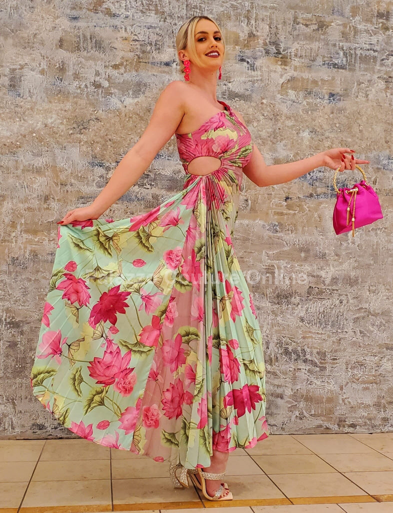 Amelye Spring Days Dress (Pink-Lime) Maxi