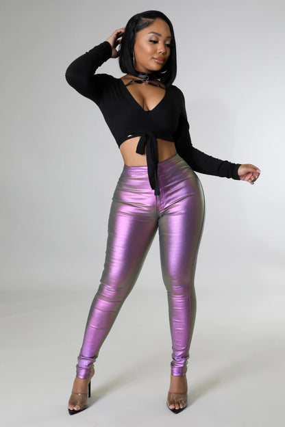 ammy metallic pants metallic high waist skinny pants in purple 