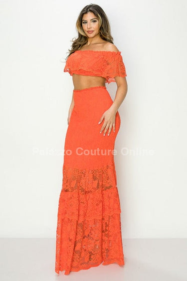 Angel From Above Skirt Set (Orange) - Palazzo Couture Online