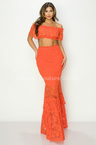 Angel From Above Skirt Set (Orange) - Palazzo Couture Online