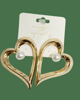 Angle in Heart Pearl Earrings (Gold) - women's statement jewelry