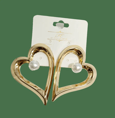 Angle in Heart Pearl Earrings (Gold) - women's statement jewelry