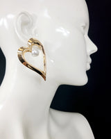 Angle in Heart Pearl Earrings (Gold) for women - fashion jewelry by Palazzo Couture