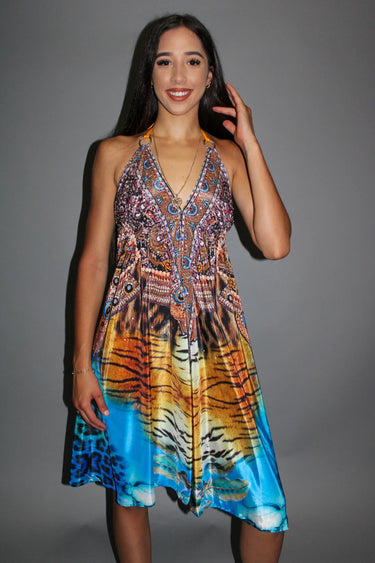 Animal Sea Mini  Dress side view highlighting short hemline