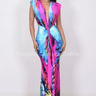 Aqua Flame Abstract Maxi Dress - Palazzo Couture Online
