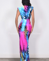 Aqua Flame Abstract Maxi Dress - Palazzo Couture Online