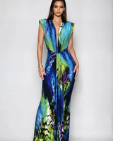 Aqua Flame Abstract Maxi Dress - Fuchsia Multi - Palazzo Couture Online